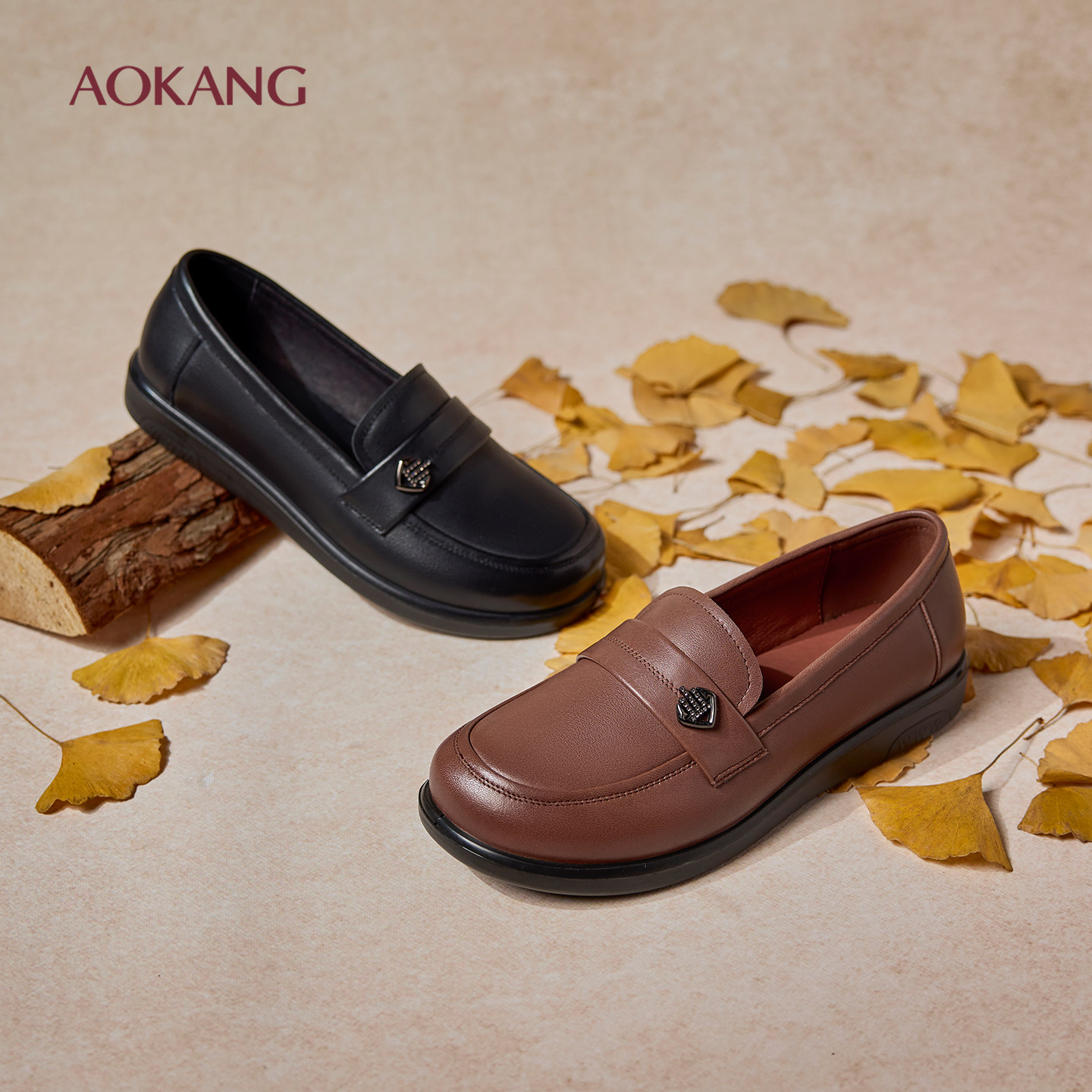 奥康 女鞋2025秋季新款软底一脚蹬妈妈单鞋真皮舒适牛皮门店发货