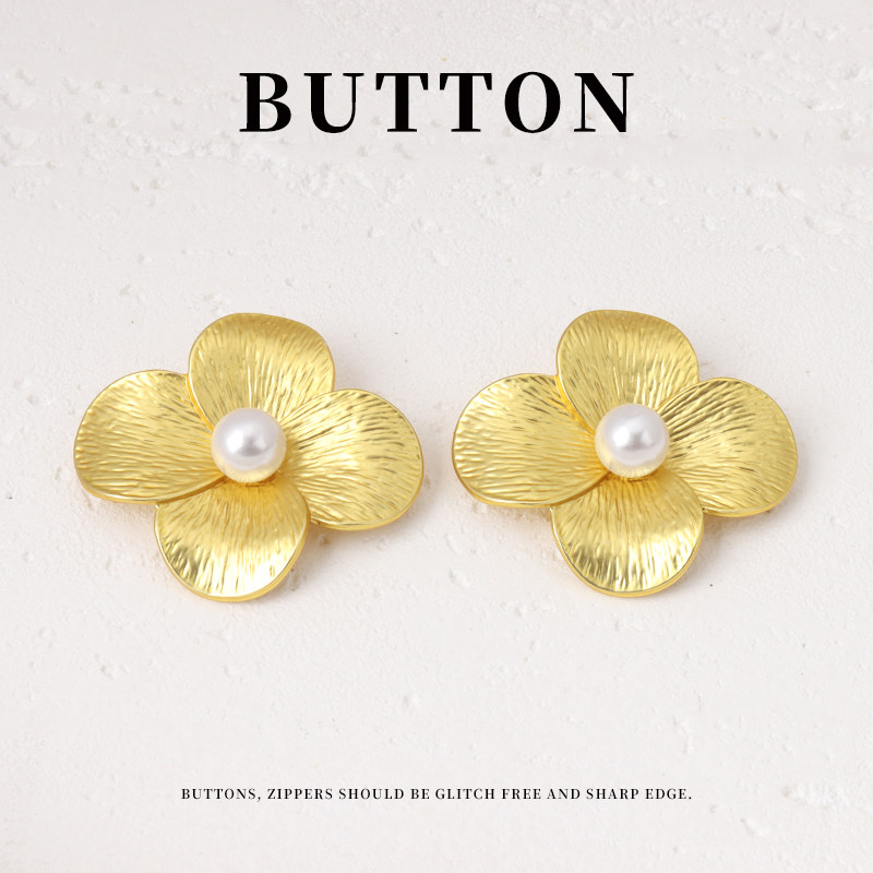 金色花朵珍珠金属纽扣大衣毛衣花型扣子风衣皮草外套大钮扣