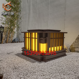 古典特色柱头灯仿云石景观石墩灯户外园区台柱方形灯镀锌钢矮柱灯