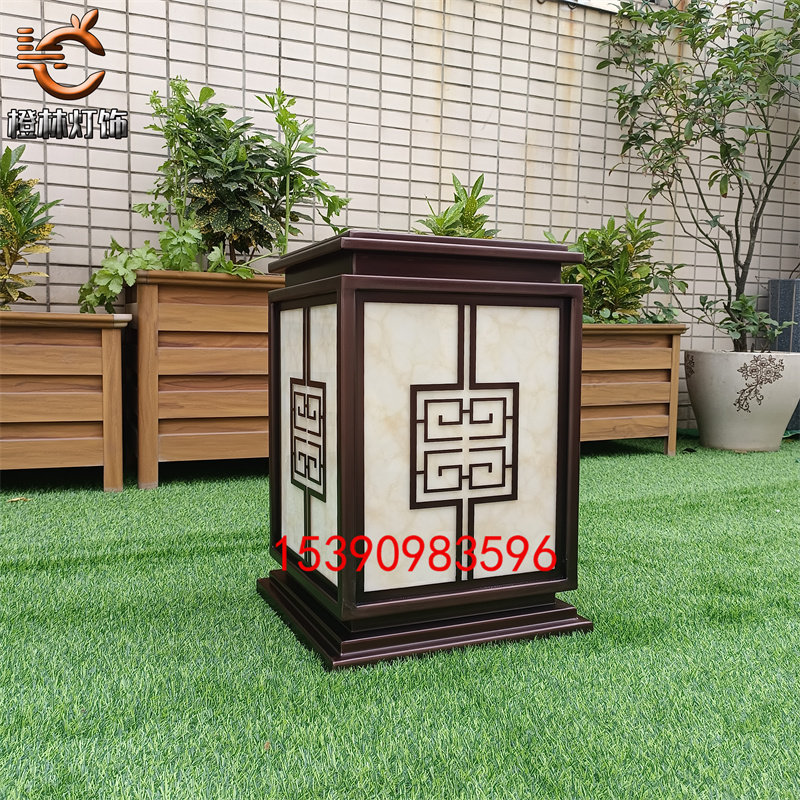 户外景观柱头灯不锈钢拉丝红古铜石柱灯仿云石矮柱灯园区别墅灯具