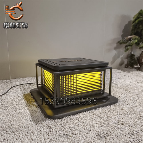 景观大门入户石柱灯不锈钢深灰色矮柱灯特色小区石柱灯仿云石灯箱