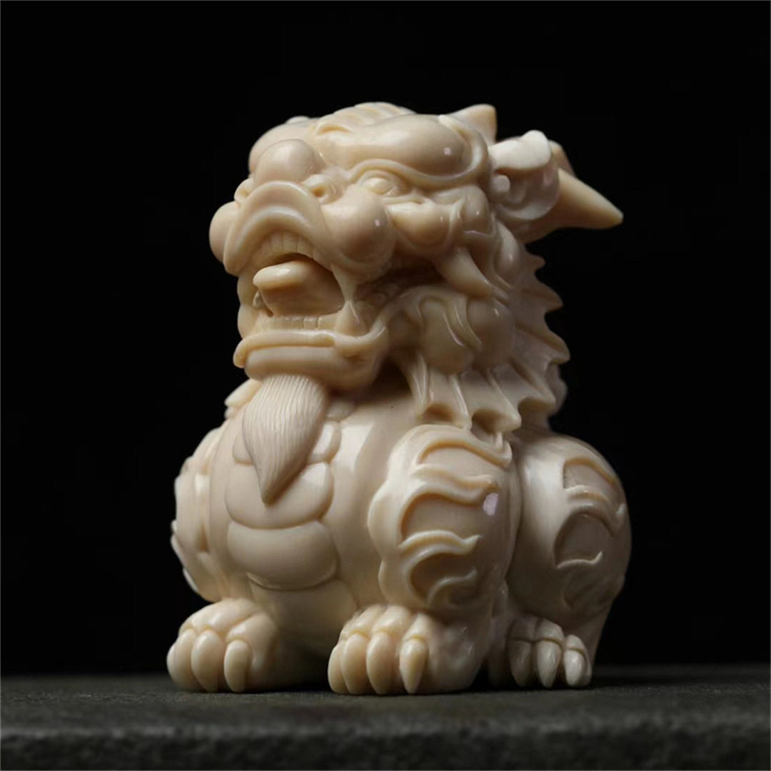 天然猛犸象牙麒麟摆件清刀手作牙雕中式手把件茶宠工艺品礼品