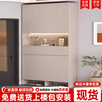 实木鞋柜家用门口大容量门厅柜新款奶油风定制一体靠墙入户玄关柜