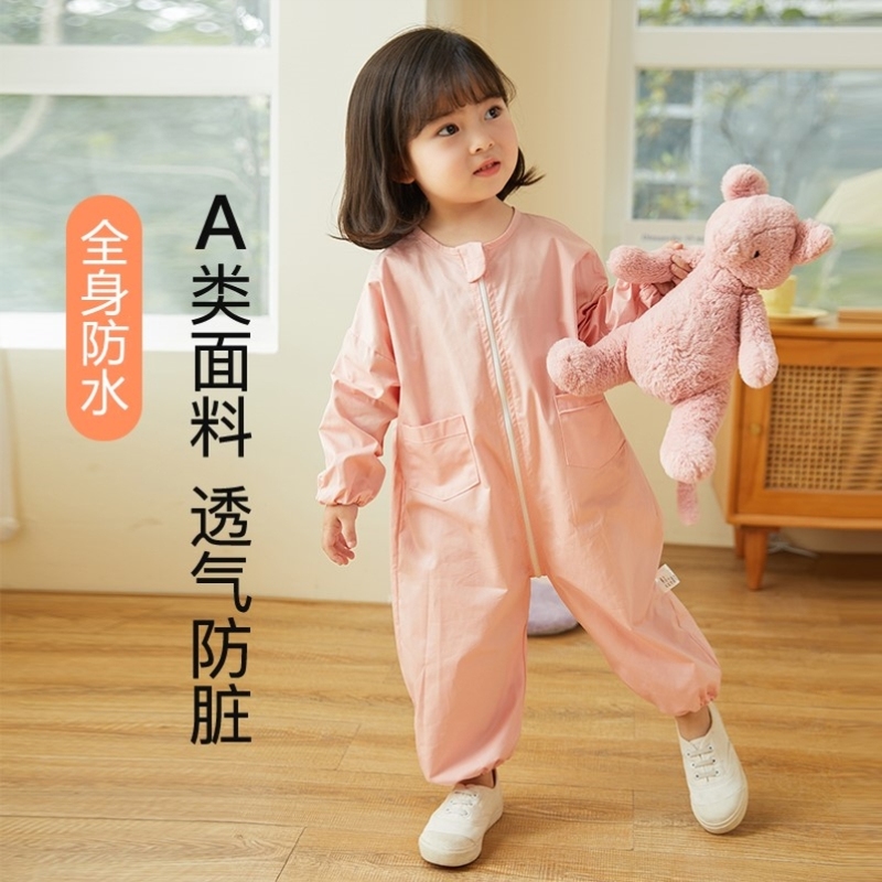 婴儿户外爬行女宝宝连体爬爬服罩衣防脏护衣秋冬外穿洋气全身防水