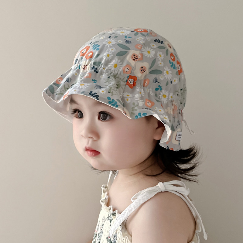 婴儿帽子春夏薄款女宝宝碎花渔夫帽新生儿女童遮阳帽防晒可爱盆帽