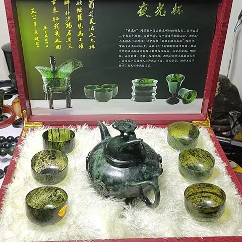 酒泉夜光杯祁连墨玉梅花壶套甘肃特产蛇纹玉武山鸳鸯玉精美玉石