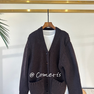 开衫 实拍现货 羊毛 粗棒针织纽扣口袋 毛衣 ROW系经典