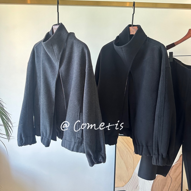 匠人手工澳洲极细羊毛羊绒桑蚕丝围巾飘带可立领加厚夹克廓形外套