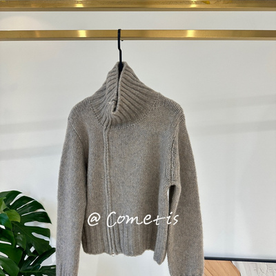 不对称立领翻领羊绒毛衣开衫