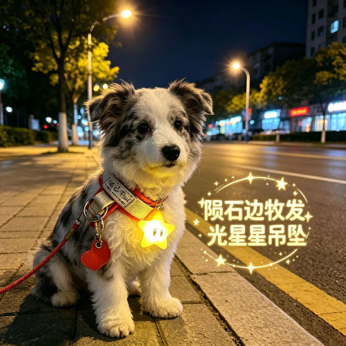 陨石边牧专用狗狗夜间发光吊坠项圈夜晚发光灯防走失遛狗胸背神器