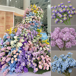 新款 饰 莫奈风糖果色仿真花假花材批发绿色紫色婚礼布置背景造景装