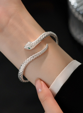 999纯银蛇形银手镯女手环饰品足银镯子蛇年本命年送女友礼物银饰