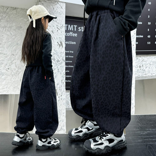 儿童装女童休闲裤子春秋季2025新款韩版男孩豹纹棉裤加厚运动裤潮