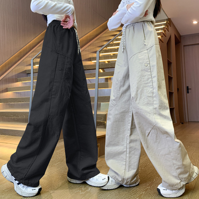 女童秋季裤子薄款2025新款儿童工装裤女孩秋装大童休闲裤阔腿长裤