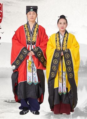 武当道士高功三清长袍龙虎山道袍汉服男女林振英法衣道士穿的服装