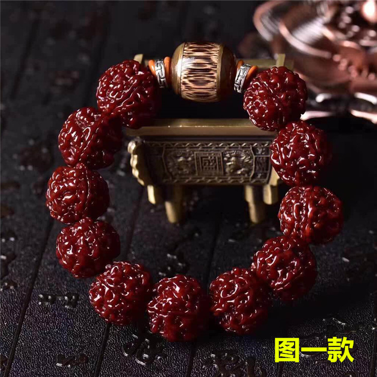 天然机刷包浆玉化五瓣大金刚菩提手链 包浆5瓣金刚菩提佛珠手串
