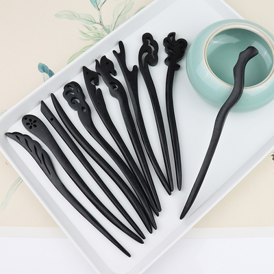 仿檀木簪子主体非遗绒花缠花古风发簪盘发底簪饰品diy配件手工