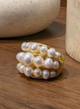 法国小众设计师Goo*sens复古巴洛克多层珍珠戒指手镯百搭食指环女