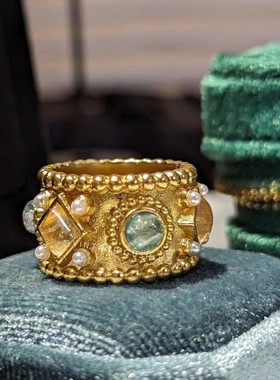 中古vintage法国设计师Goo*sens复古巴洛克微镶水晶戒指女食指环