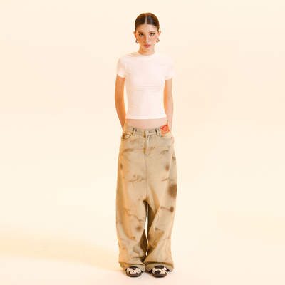 Cozydoll慵懒风低档拖地牛仔长裤