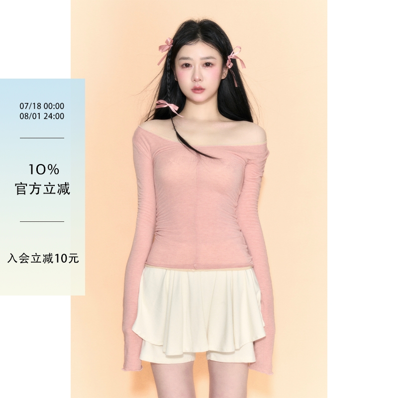 [GINGER MI]WiLd R 芭蕾少女一字肩修身针织上衣长袖t恤裙裤女
