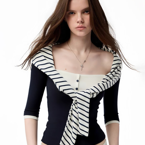 4muggle亨利领假两件打结上衣