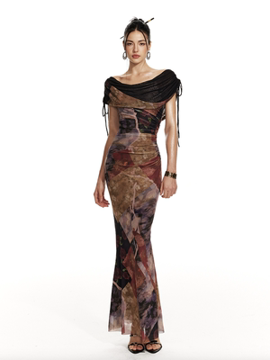 4muggle新款新中式荡领鱼尾裙女