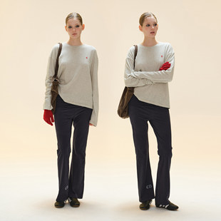 [GINGER]COZYDOLL复古街头黑白条纹刺绣T恤女休闲宽松长袖上衣