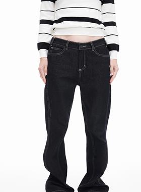 [GINGER]ARTIFICIAL WORLD扭曲骨位线微喇叭牛仔长裤