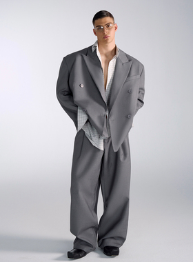 [GINGER]Babesochill夏日静奢灰色枪驳领廓形垫肩宽松西装