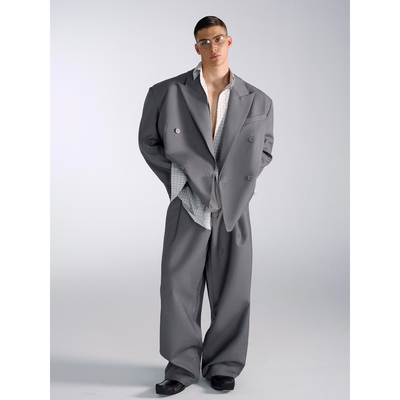 Babesochill灰色廓形垫肩西装