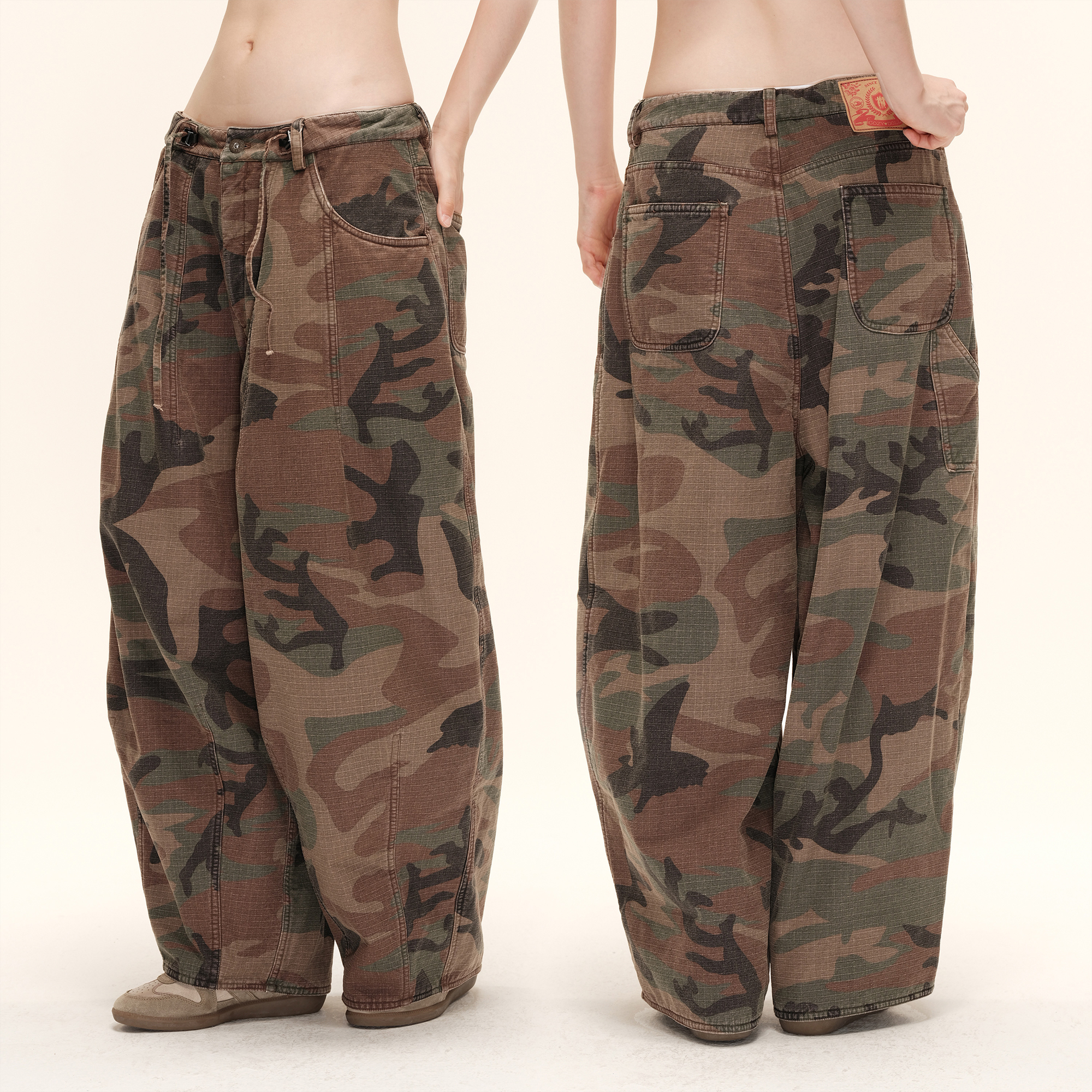 COZYDOLL迷彩宽松阔腿加厚工装裤