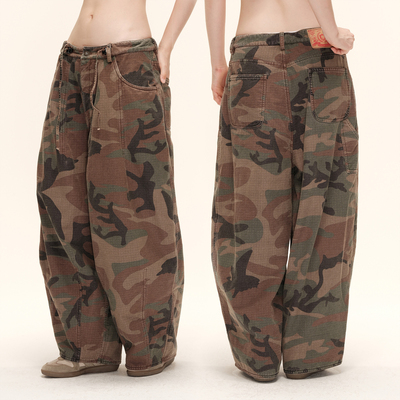 COZYDOLL迷彩宽松阔腿加厚工装裤