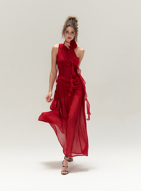 [GINGER]4muggle高腰无袖连衣裙希腊式垂坠性感长裙辣妹纯欲显瘦