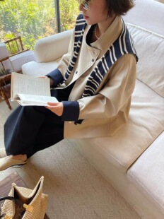 欧洲站2026春V 百搭显瘦立领披肩撞色宽松休闲风衣外套女 .com时尚