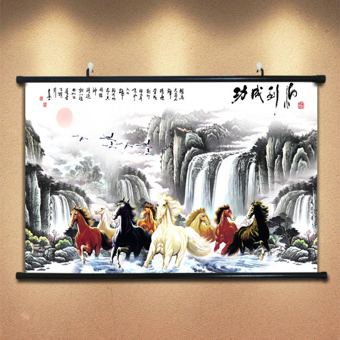 中国风八骏图挂画客厅装饰画马到成功字画办公室八马图万马奔腾画