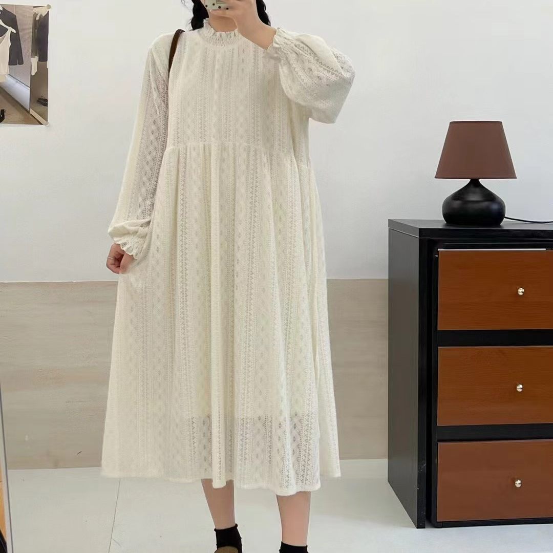 日系小清新花边领加绒长袖连衣裙