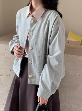 圆领短外套2025秋季新款韩版宽松休闲上衣女潮流明线夹克93339