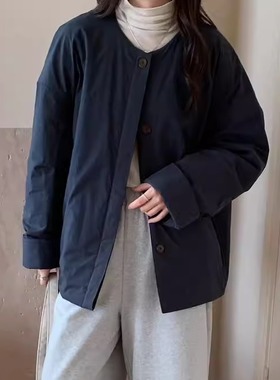 韩系圆领纯色棉服女2025年新款冬季棉衣保暖外套加厚上衣女85619