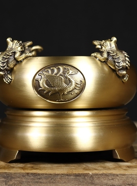 纯铜四方来财金蟾聚宝盆摆件可转动家居办公室店铺装饰品开业送礼