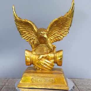 纯铜鹰摆件老鹰雄鹰大鹏展翅大展宏图握手诚信家居客厅铜器
