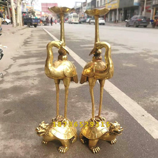 特大号纯铜龙龟铜仙鹤铜烛台龟上鹤灵芝鹤鹤立龙龟家居寺庙摆件