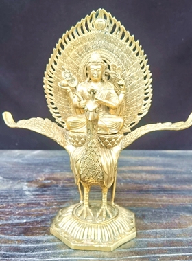 纯铜孔雀明王摆件黄铜佛母多罗菩萨孔雀大明王铜像佛堂佛像装饰品