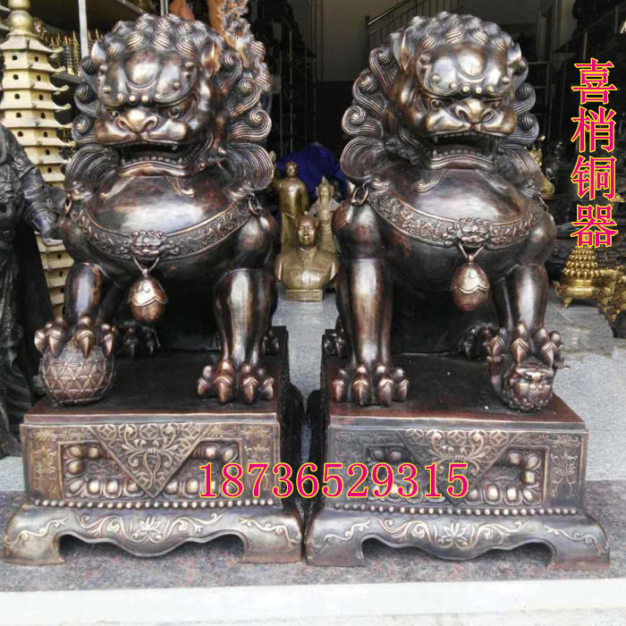特大号纯铜狮子 镇宅铜狮子一对 宫门狮风水铜器厂家风水用品摆件