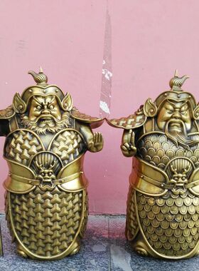 纯铜大号哼哈二将铜像门神铜佛像左右护法神像风水铜器摆件