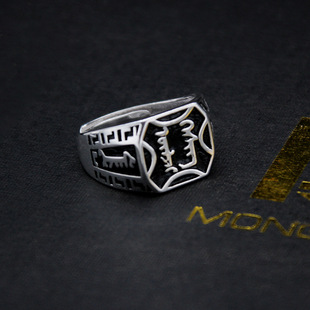 七尚复古泰银蒙古文男款戒指蒙语字体蒙古族特色指环民族风开口