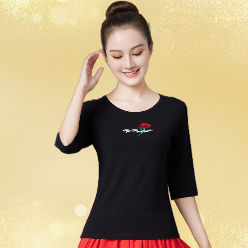 GT9212广场舞服装新款上衣莫代尔中老年跳舞衣服舞蹈服中袖春秋款