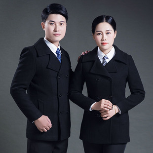 呢子外套女2025新款黑色双排扣夹棉加厚短款酒店银行职业装大衣冬