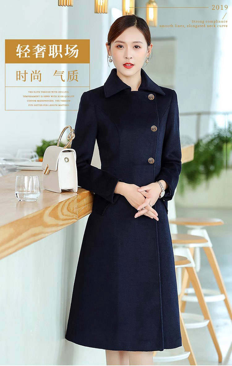 职业装呢子大衣女长款冬加棉加厚物业销售酒店毛呢外套工作服工装