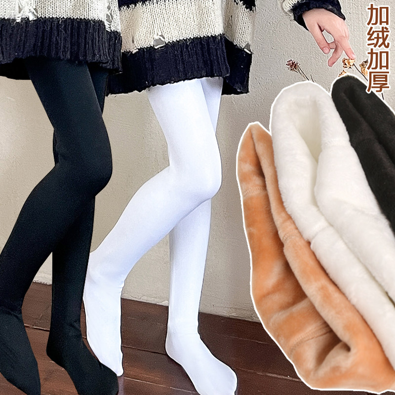 儿童舞蹈袜加绒黑色连裤袜女童白色打底袜秋冬季女孩跳舞袜踩脚裤